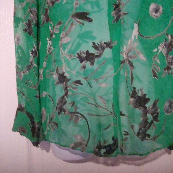 Alice & Olivia Burnout Velvet L-Sleeve Kelly Green/Grey Whimsy Sheer Blouse XS - Picture 6 of 13